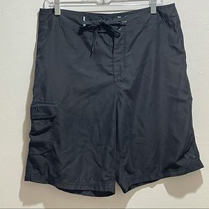 HURLEY Men's Black Board Shorts Swimsuit Cargo Pocket 10” Inseam